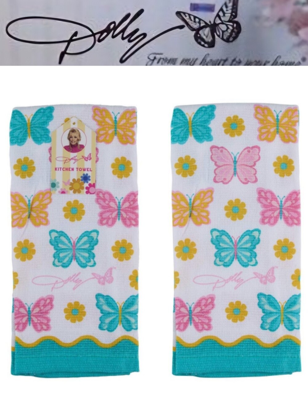 Dolly Parton Butterfly Print Kitchen Towel